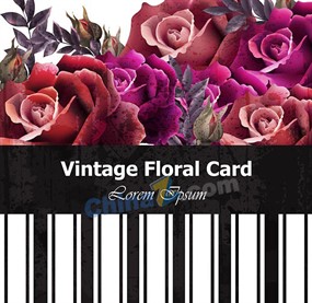 复古玫瑰花卉卡矢量设计